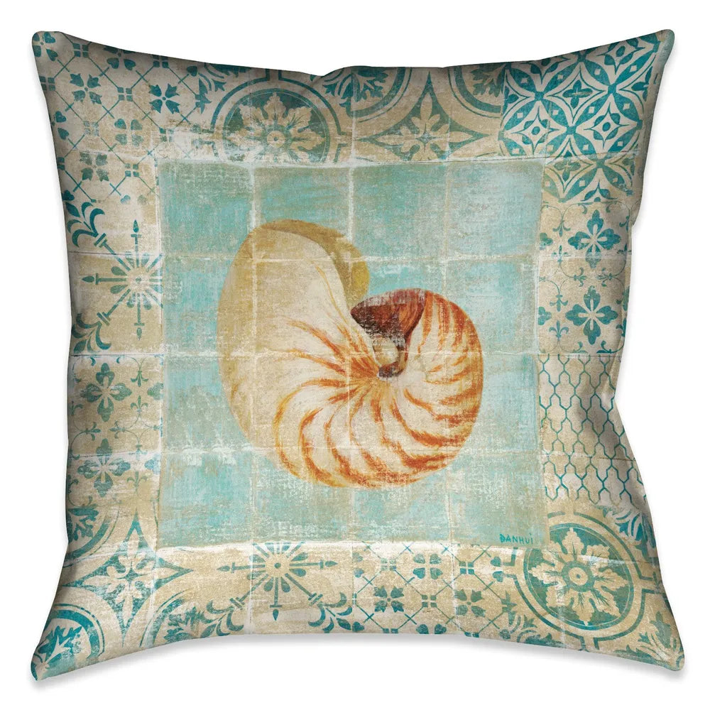 Shell Tiles III (Blue) Indoor Decorative Pillow