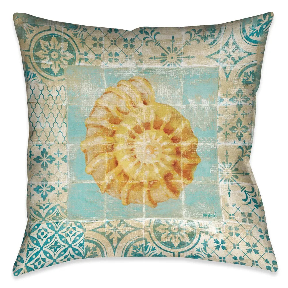 Shell Tiles I (Blue) Indoor Decorative Pillow