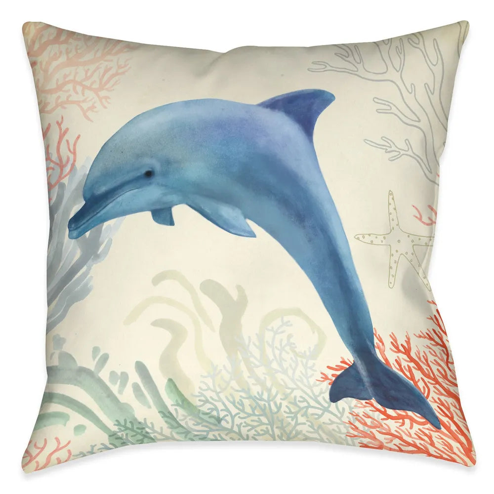 Ocean Whimsy Dolphin Outdoor Decorative Pillow