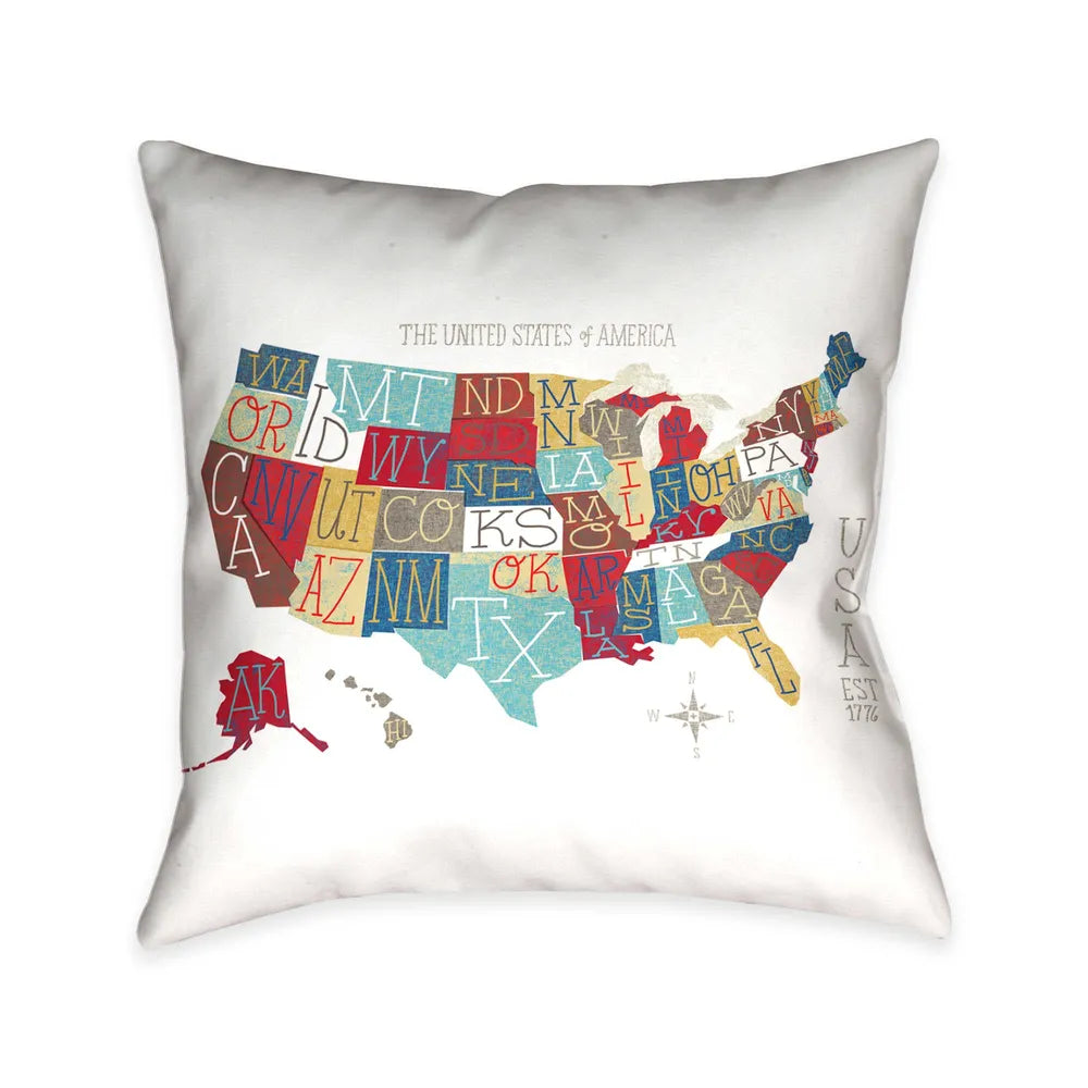 US Colorful Map Indoor Decorative Pillow 