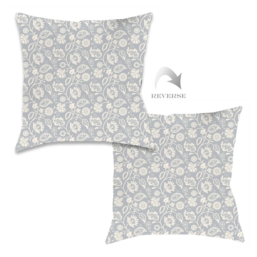 kathy ireland® HOME Bellini Floral Scroll Light Gray Outdoor Decorative Pillow