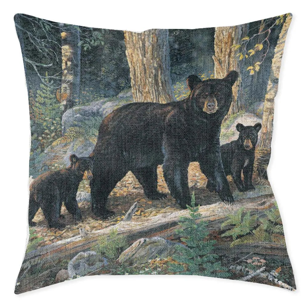 Black Bear Family Indoor Woven Decorative Pillow