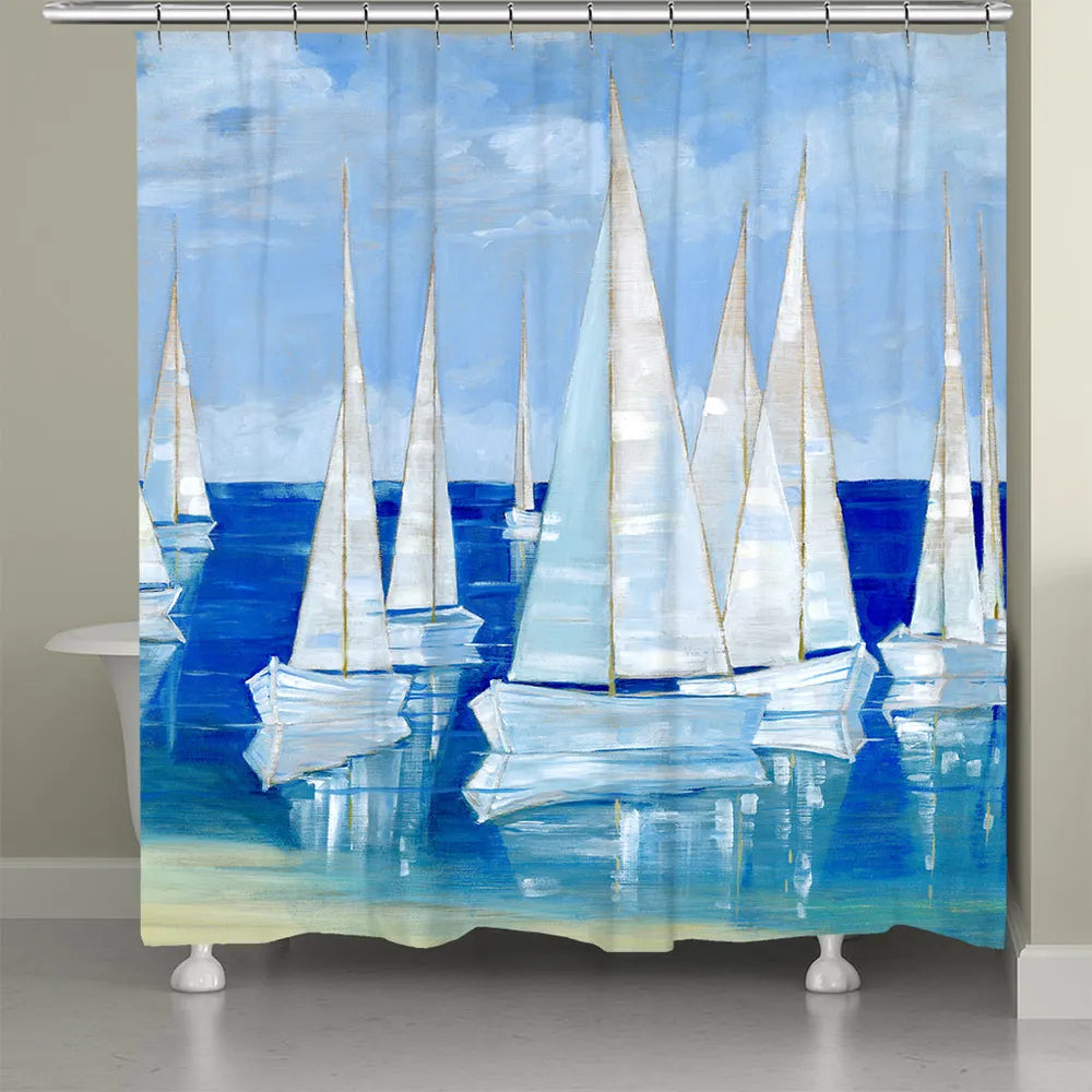 Blanco Beach Sailboats Shower Curtain