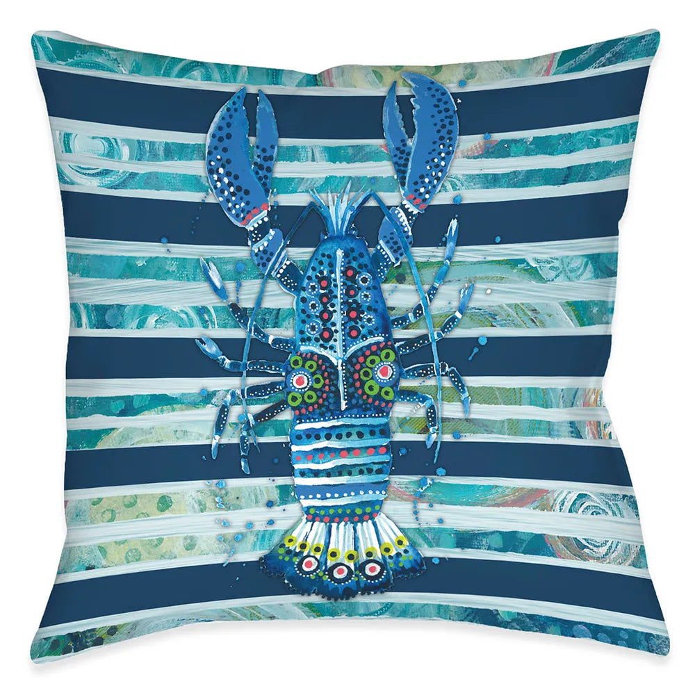 Blue Ocean Lobster Outdoor Decorative Pillow