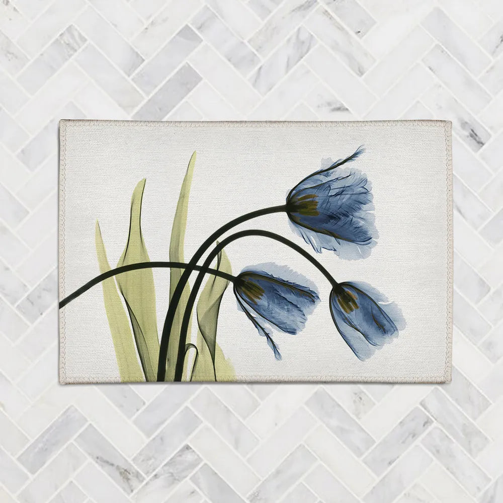 Blue Tulip Trio X-Ray Flowers Chenille Accent Rug