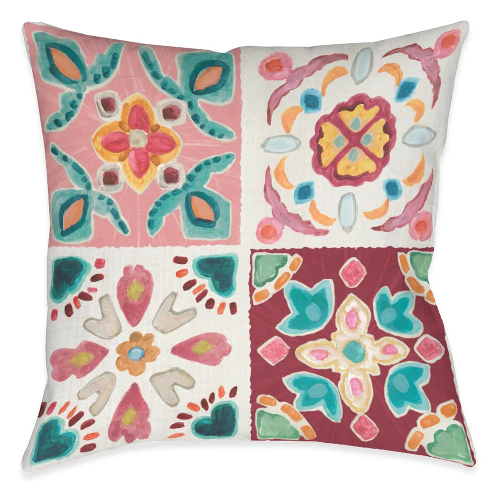 Bohemian Pink Tiles Outdoor Decorative Pillow