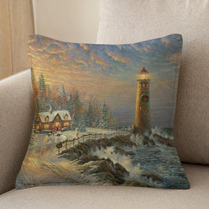 Thomas Kinkade Christmas Lighthouse Indoor Decorative Pillow