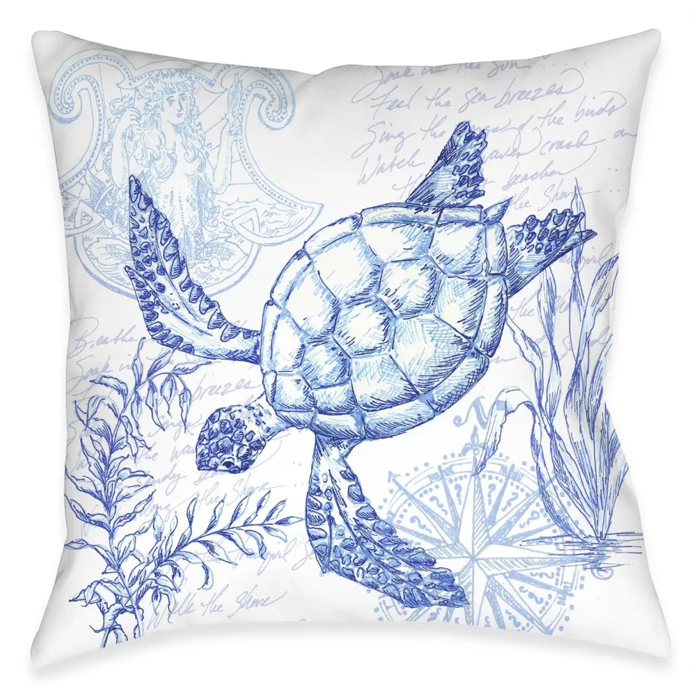 Coastal Sketch Turtle Outdoor Decorative Pillow