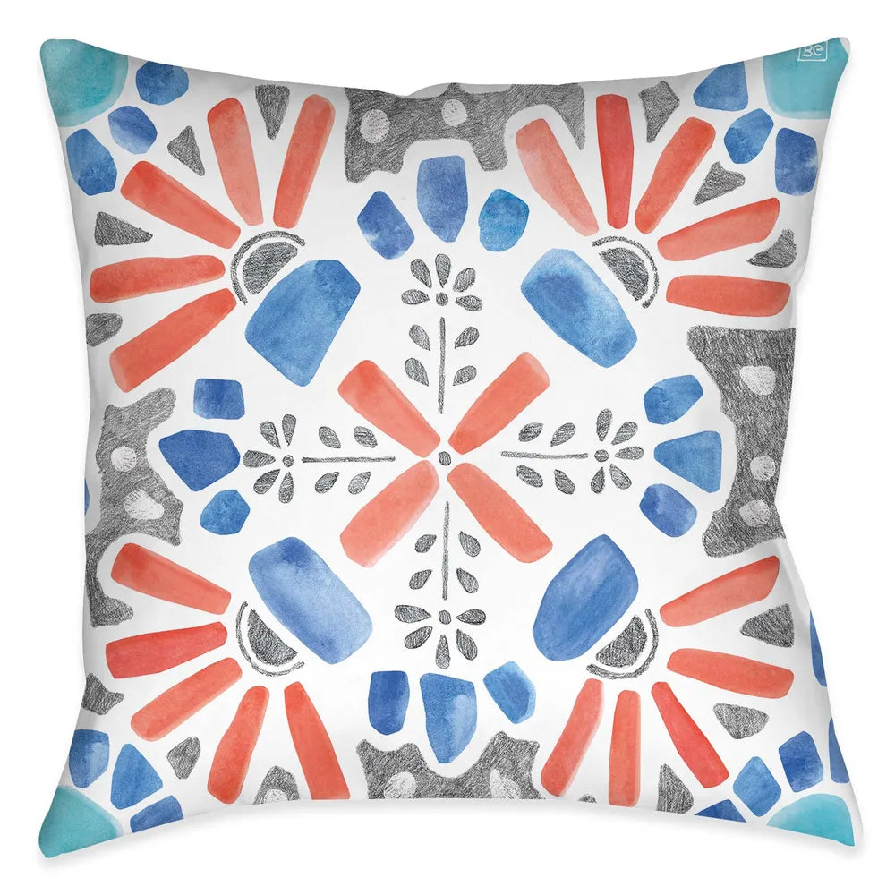 The "Coastal Mosaic I Indoor Decorative Pillow" features a modern must-have mosaic design. The eclectic balance of coral, aqua and grey colors exposes its artistic rendering giving it a unique flare inspired by traditional mosaic tile designs. 