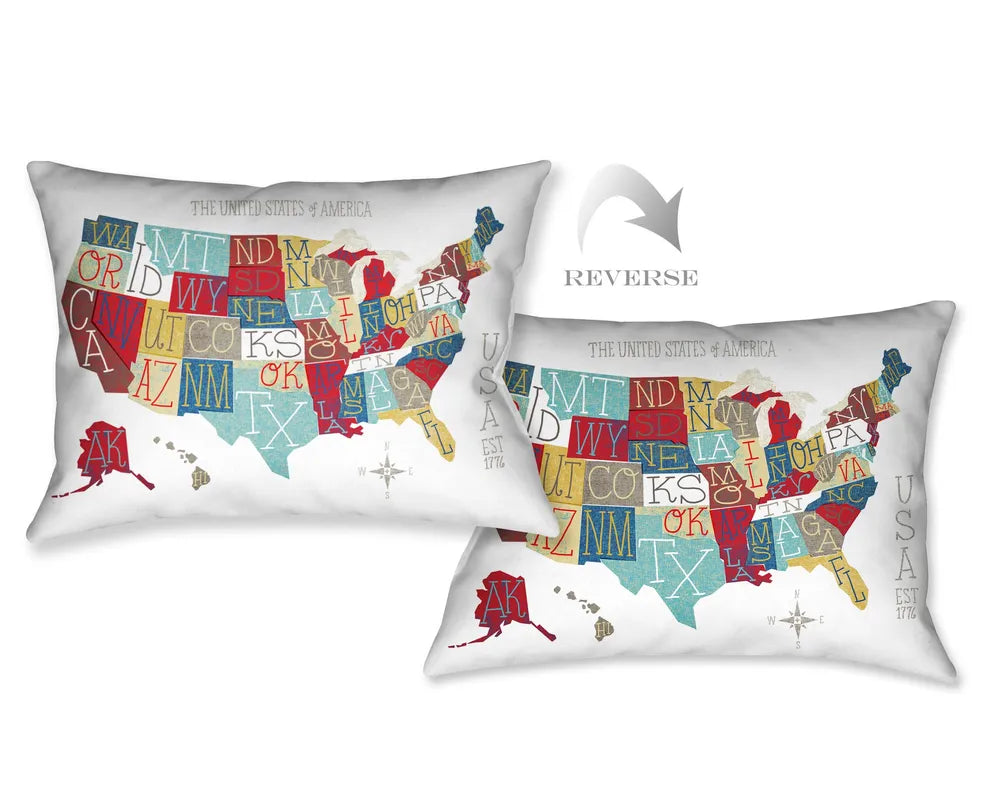 Colorful USA Map Indoor Decorative Pillow 