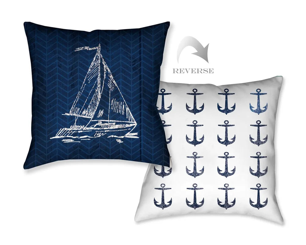 Navy Coastal Anchor Indoor Decorative Pillow 