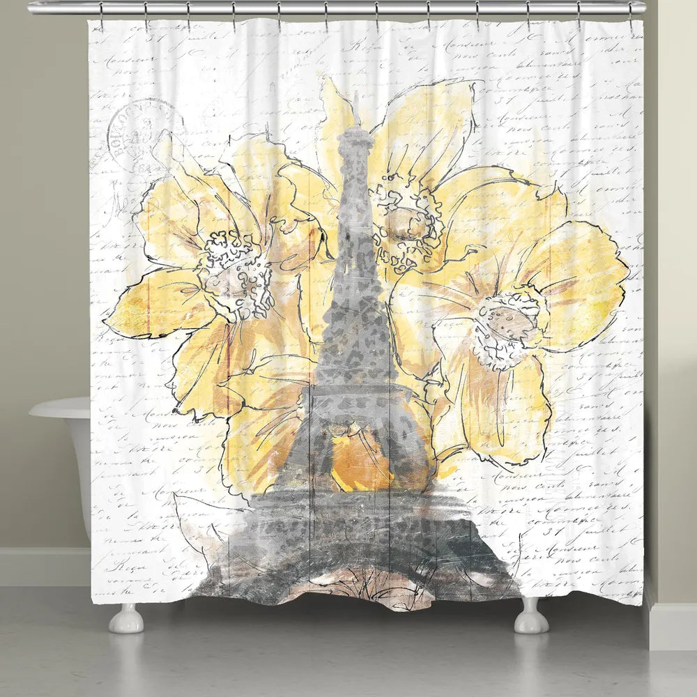 Daffodil Blooms Eiffel Tower Shower Curtain