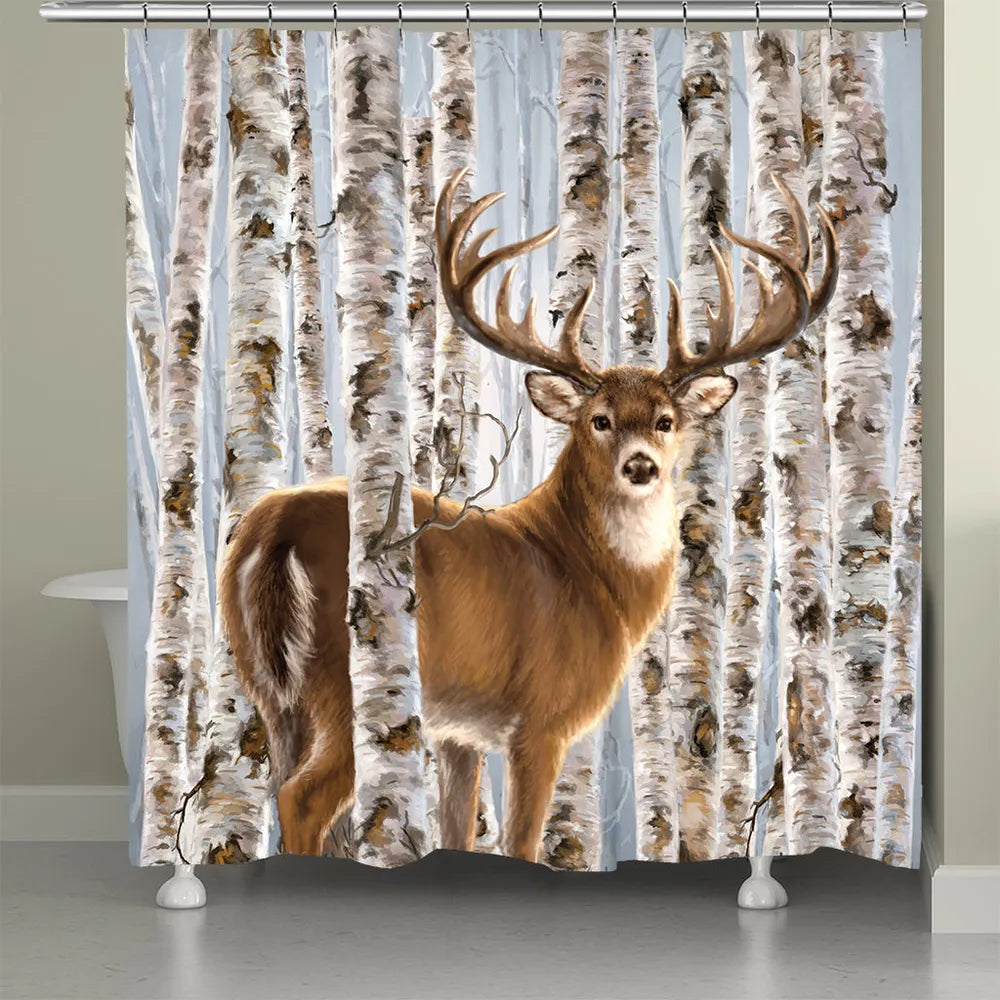 Buck In Birches Shower Curtain