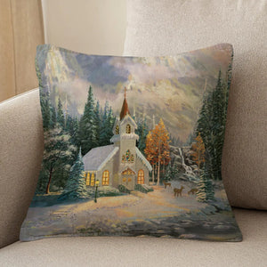 Thomas Kinkade Deer Creek Chapel Indoor Decorative Pillow