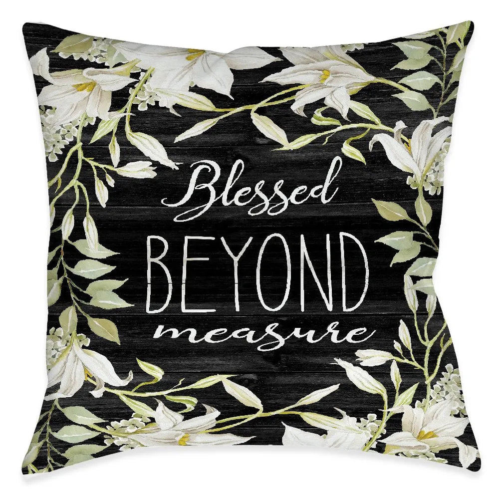 Farmhouse Florals Blessed Outdoor Decorative Pillow