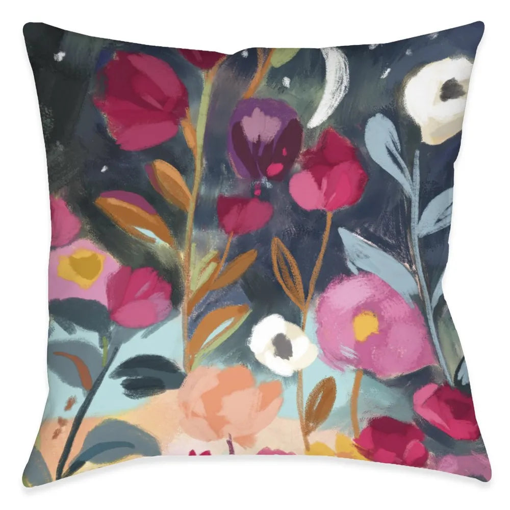 Floral Party Midnight Outdoor Decorative Pillow