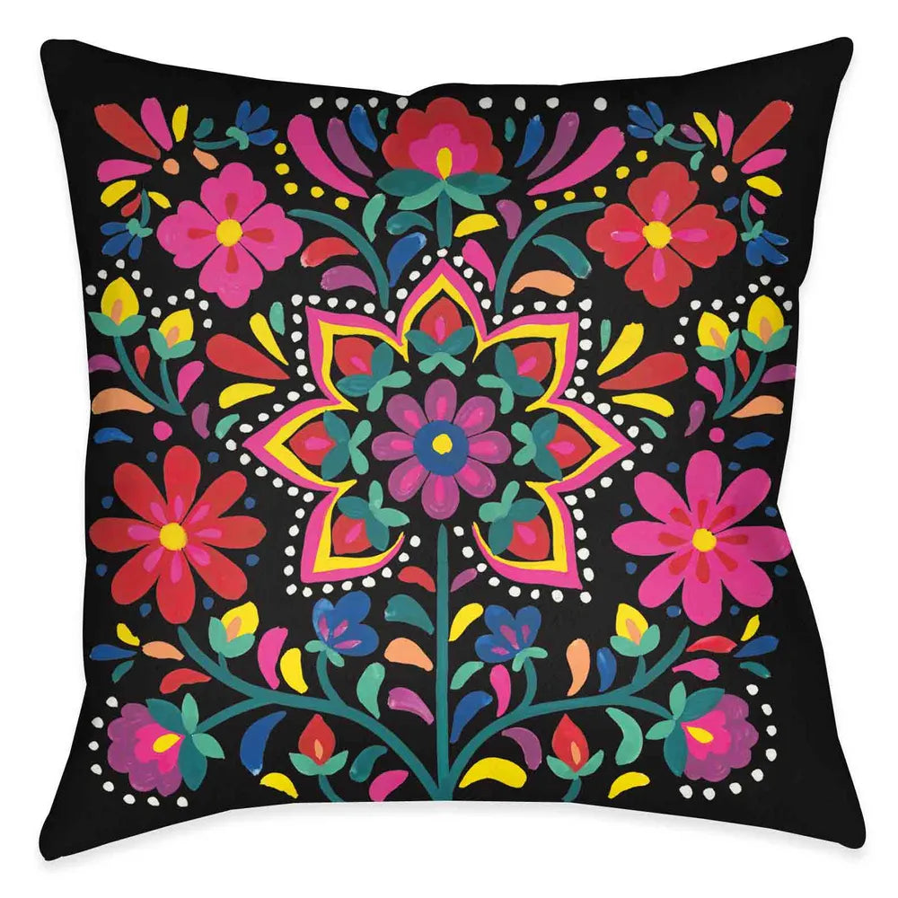 Folk Art Floral III Outdoor Decorative Pillow