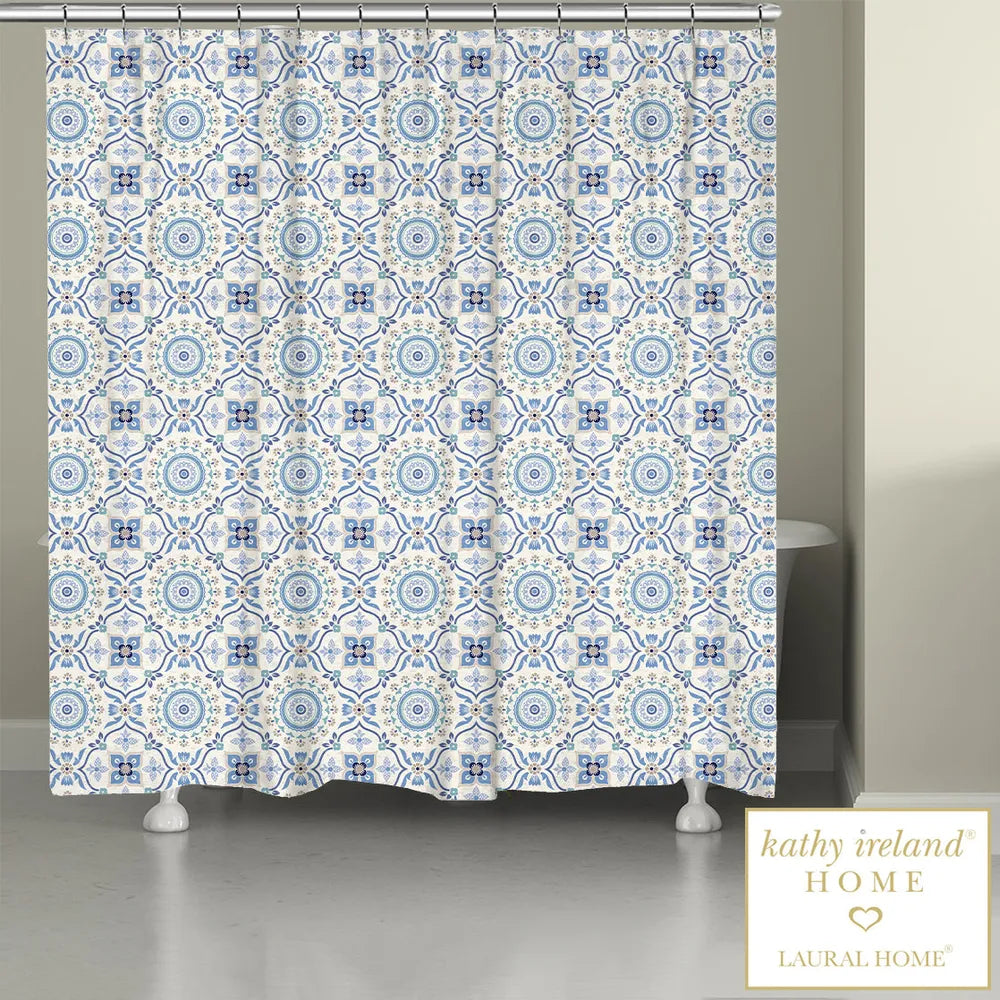 kathy ireland® HOME Indochine Mosaic Blue Shower Curtain