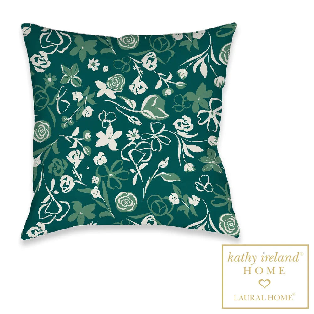 kathy ireland® HOME Delicate Floral Green Garden Outdoor Decorative Pillow