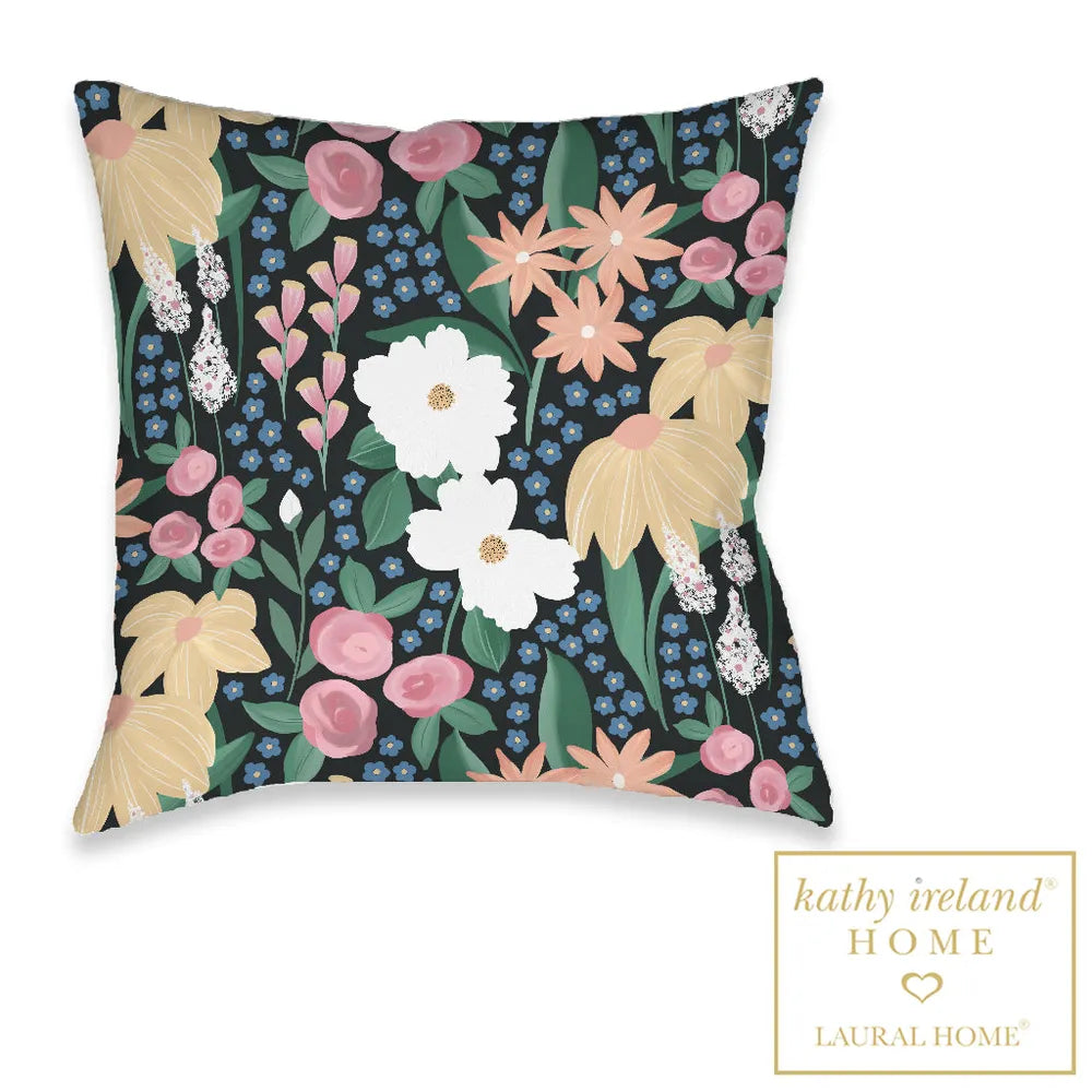 kathy ireland® HOME Delicate Floral Midnight Garden Outdoor Decorative Pillow