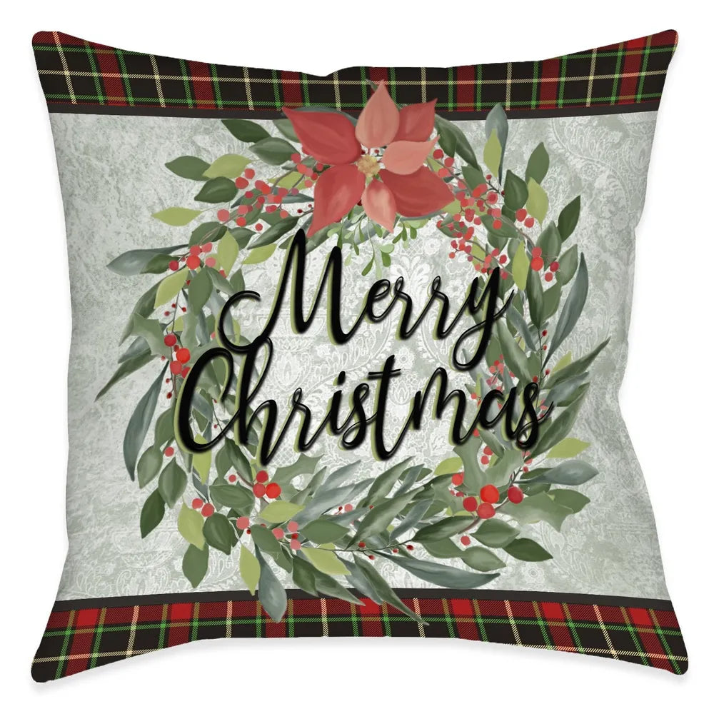Merry Christmas Wreath Indoor Decorative Pillow