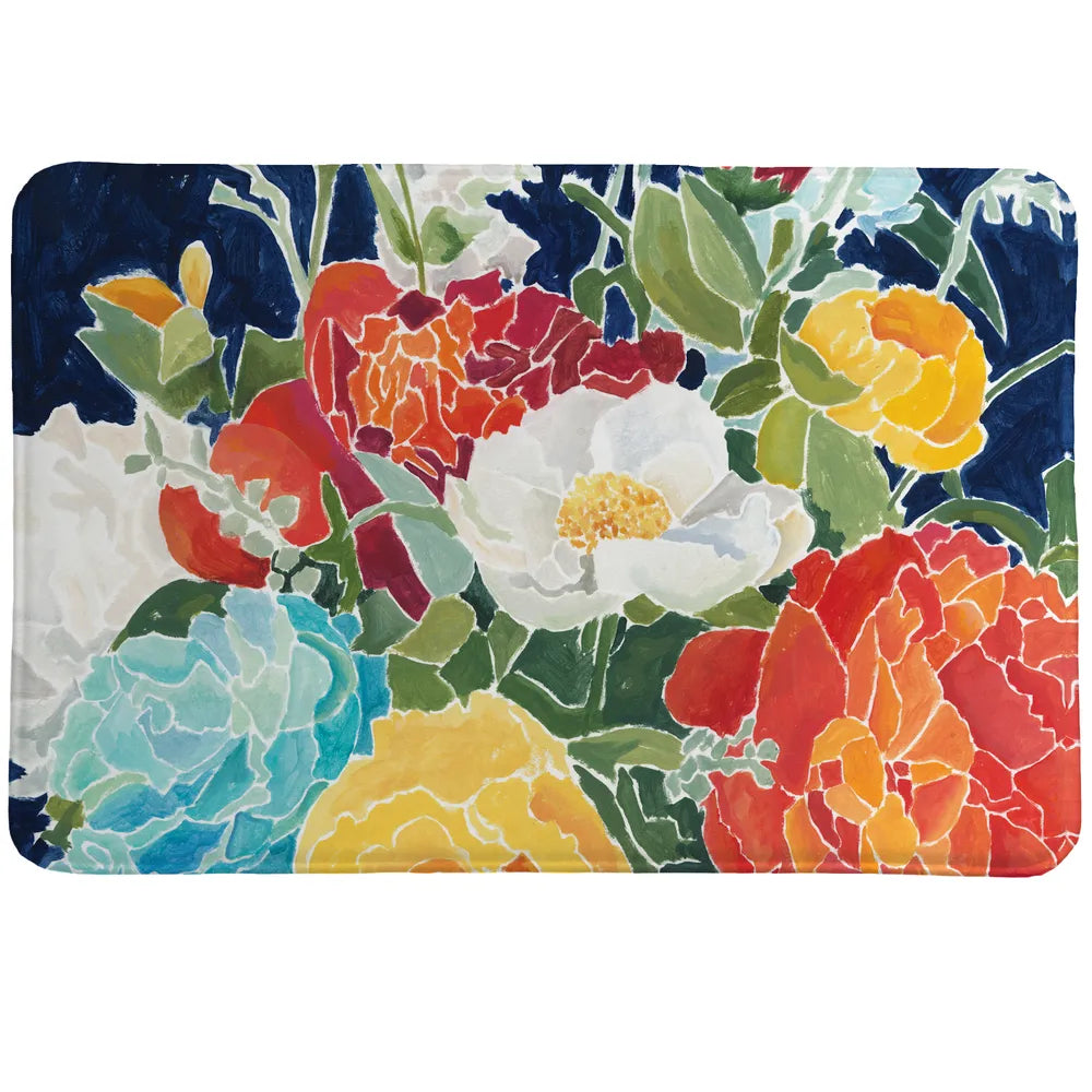 Midnight Floral Memory Foam Rug features a striking and colorful bouquet of spring€™s finest florals.