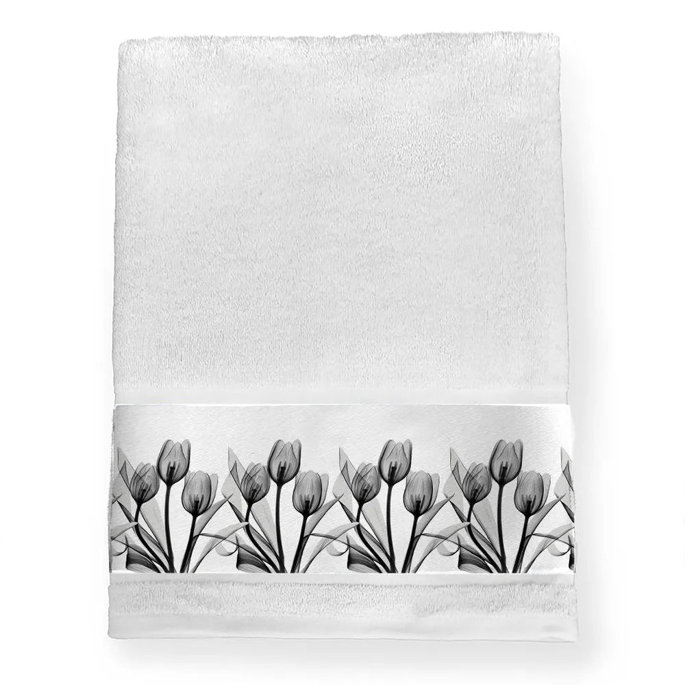 Monochromatic Black Tulips Bath Towel
