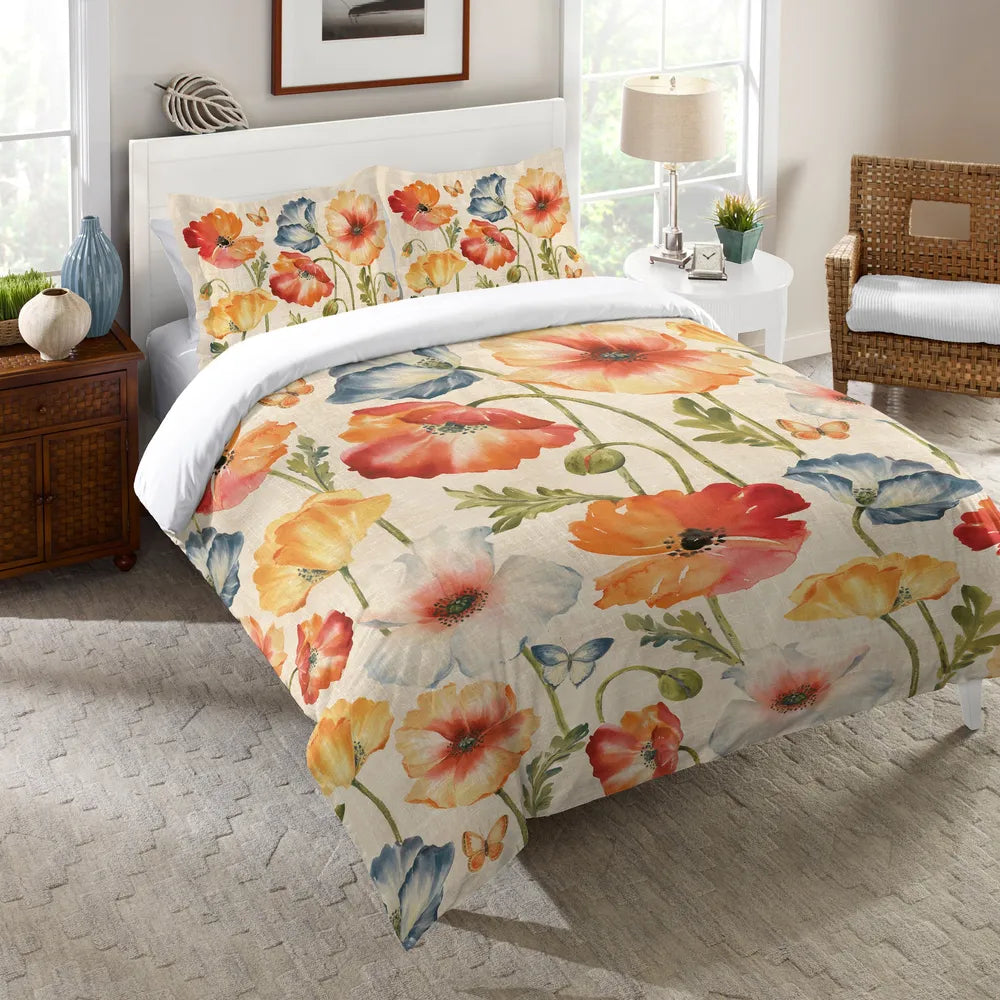 Multi Watercolor Poppies Comforter 