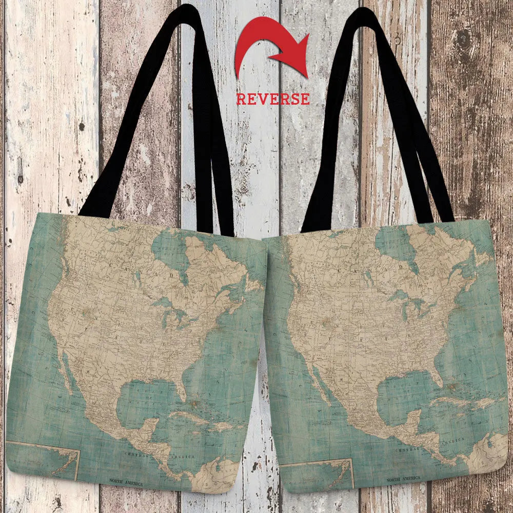 North America Map Canvas Tote Bag 
