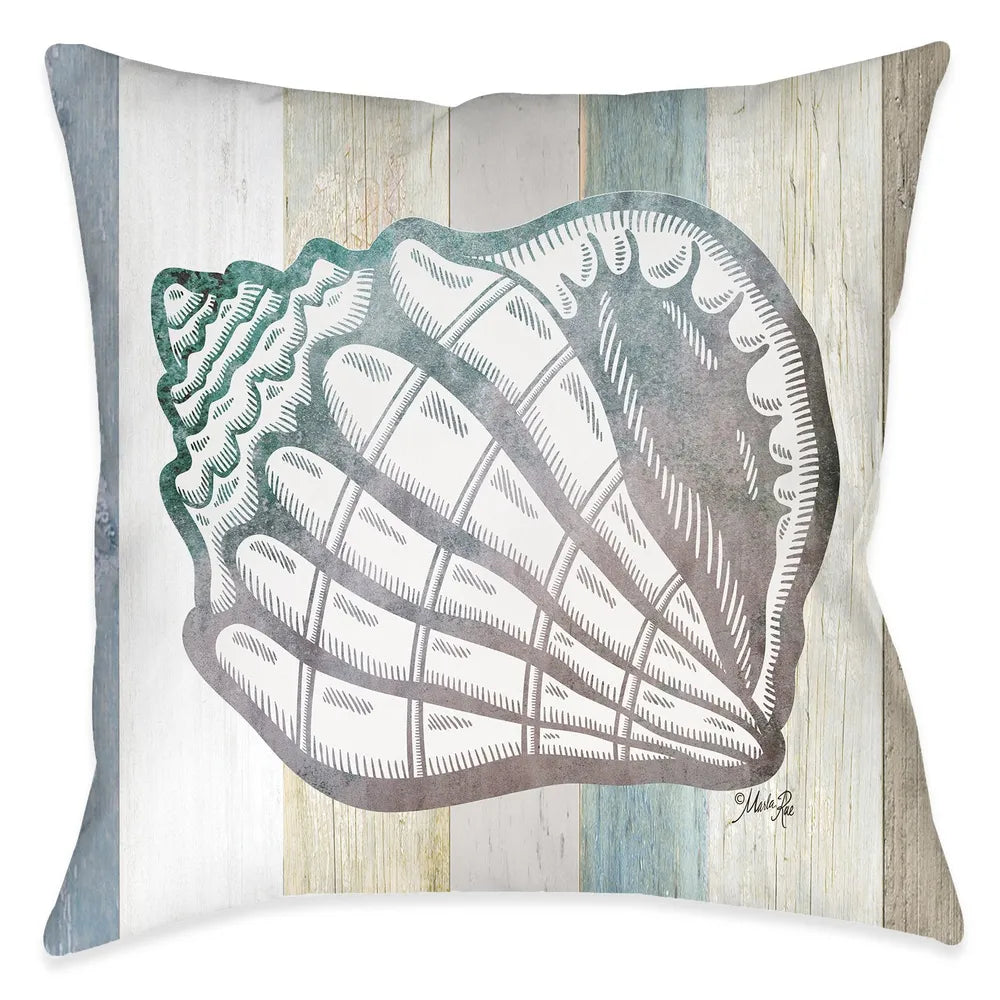 Ocean Vibes Aqua Shell Outdoor Decorative Pillow