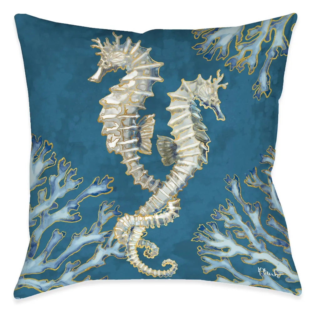 Playa Shells Seahorse Outdoor Decorative Pillow