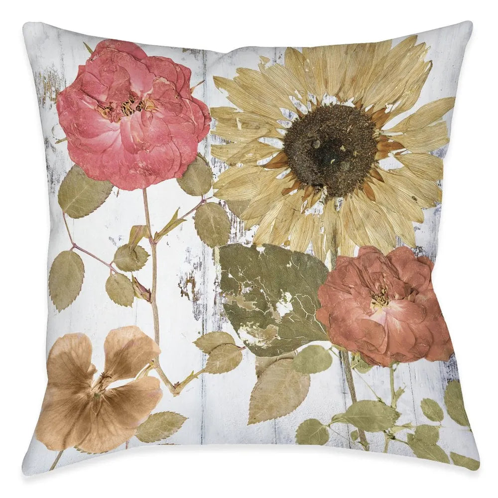 Pressed Autumn Florals Outdoor Decorative Pillow