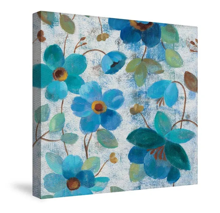 Floral Embroidery Teal II Canvas Wall Art 