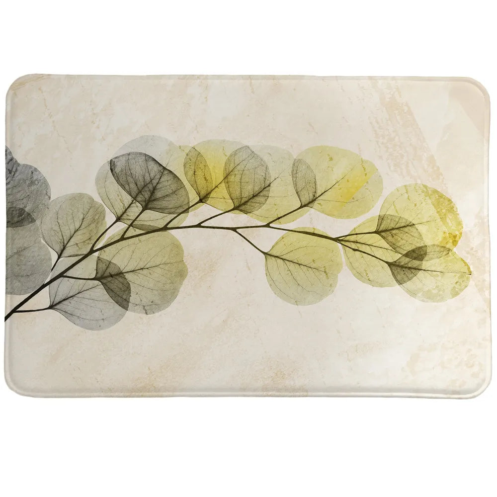 Smoky X-Ray of Eucalyptus Memory Foam Rug showcase eucalyptus branches set in neutral shades such as grey and green.