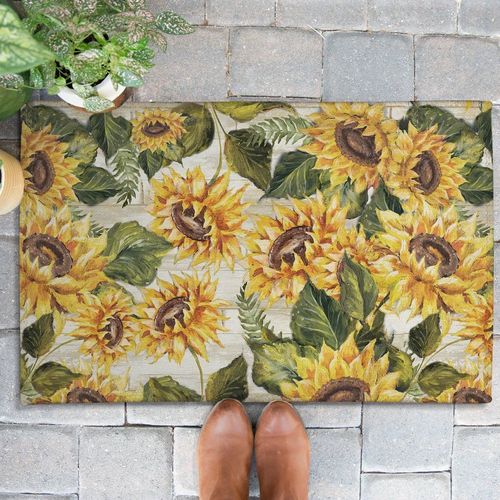 Sunflower on Shiplap Outdoor Door Mat
