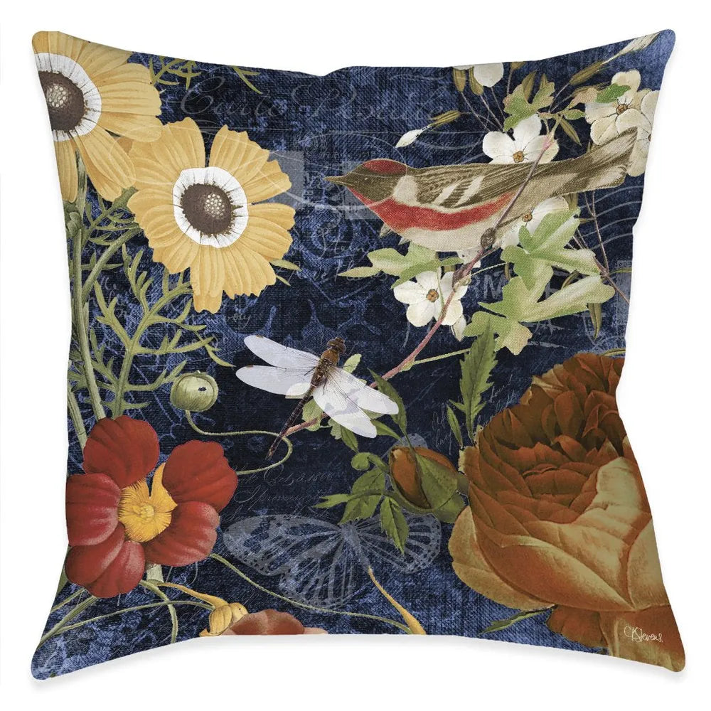 Vintage Floral Dragonfly Outdoor Decorative Pillow