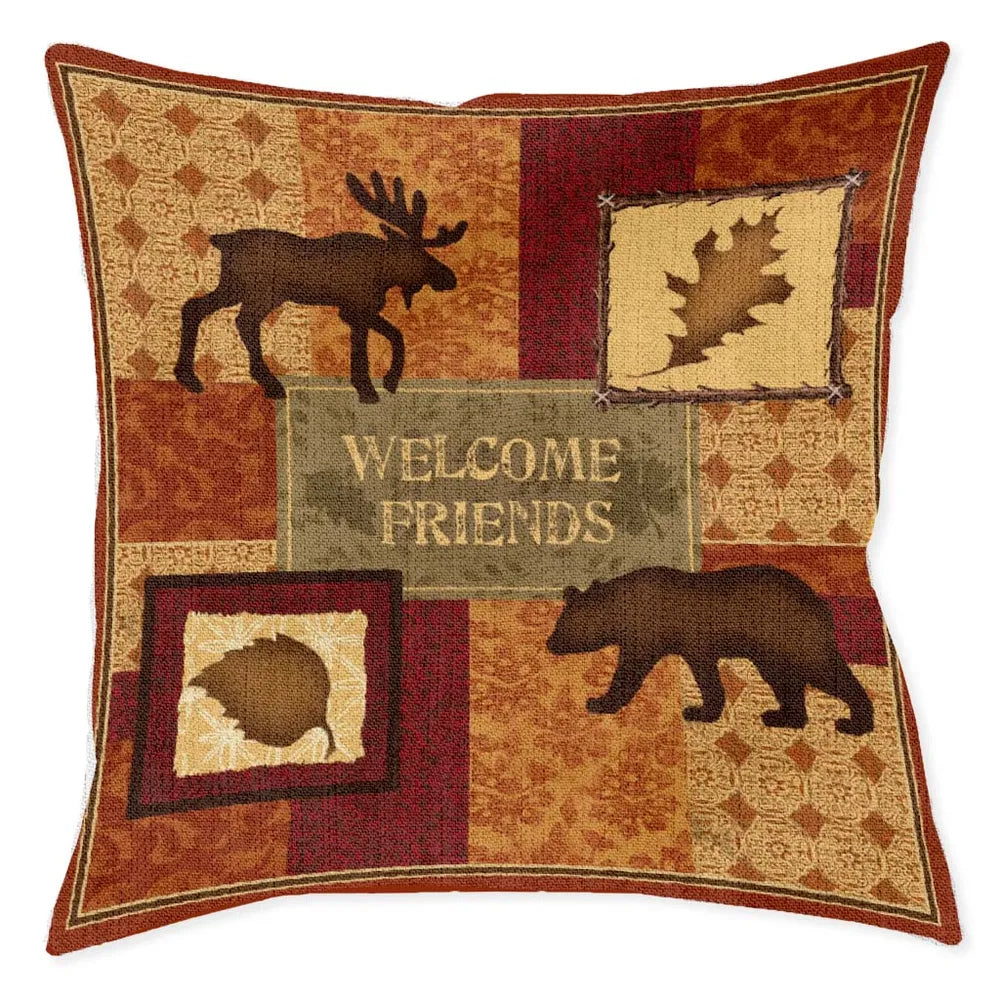Welcome Friends Lodge Indoor Woven Decorative Pillow