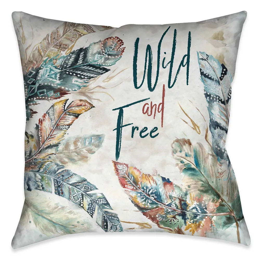 Laural Home's "Wild and Free Indoor Decorative Pillow" features delicate watercolor inspired feathers with striking words. The sophisticated balance of design elements and soft movement is sure to bring the bohemian spirit to your living space.