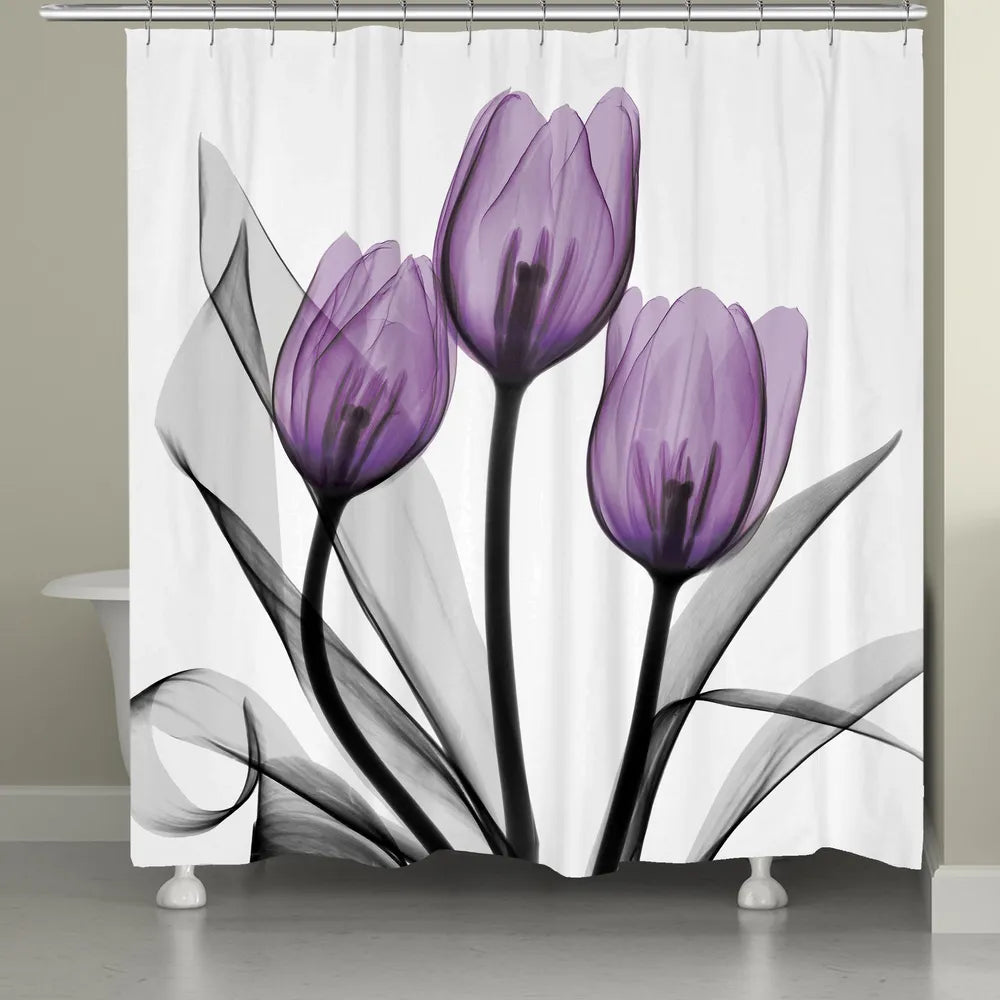 Purple X-ray tulip shower curtains