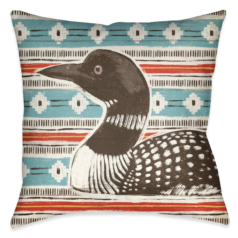The "Colorful Duck I Indoor Decorative Pillow" series displays a unique juxtaposition of a hand painted duck profiles against different stylized patterned background. 