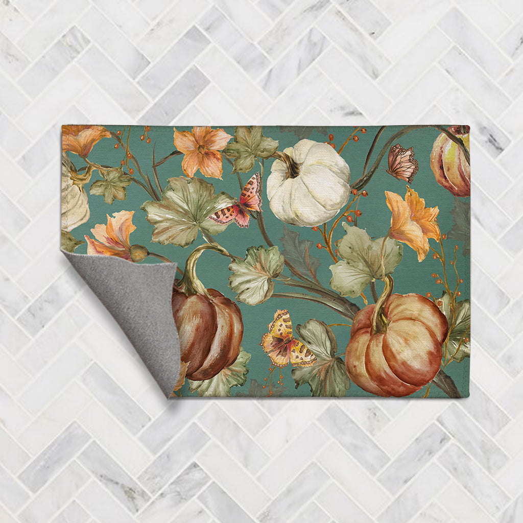 Autumn Vines Dusty Teal Chenille Area Rug