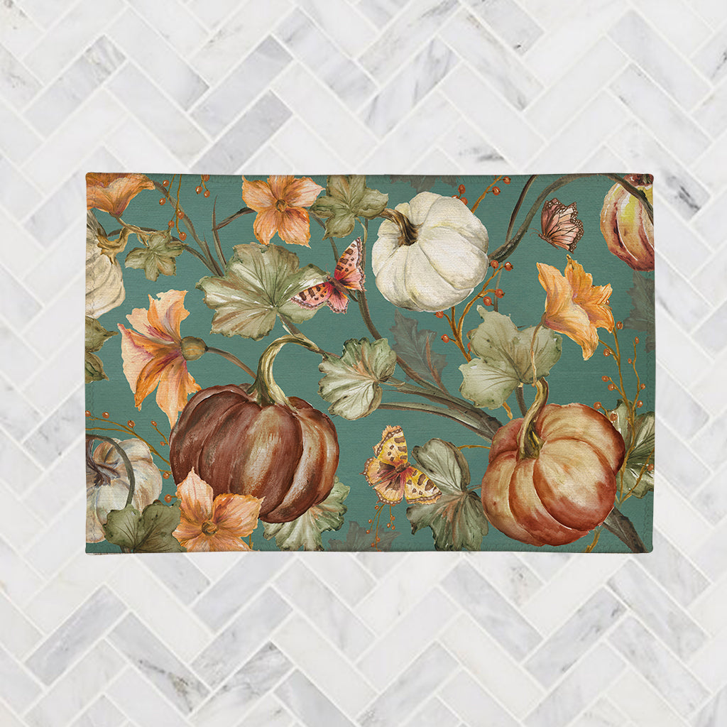 Autumn Vines Dusty Teal Chenille Area Rug