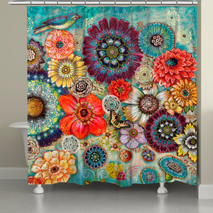 Blue Bird Boho Shower Curtain