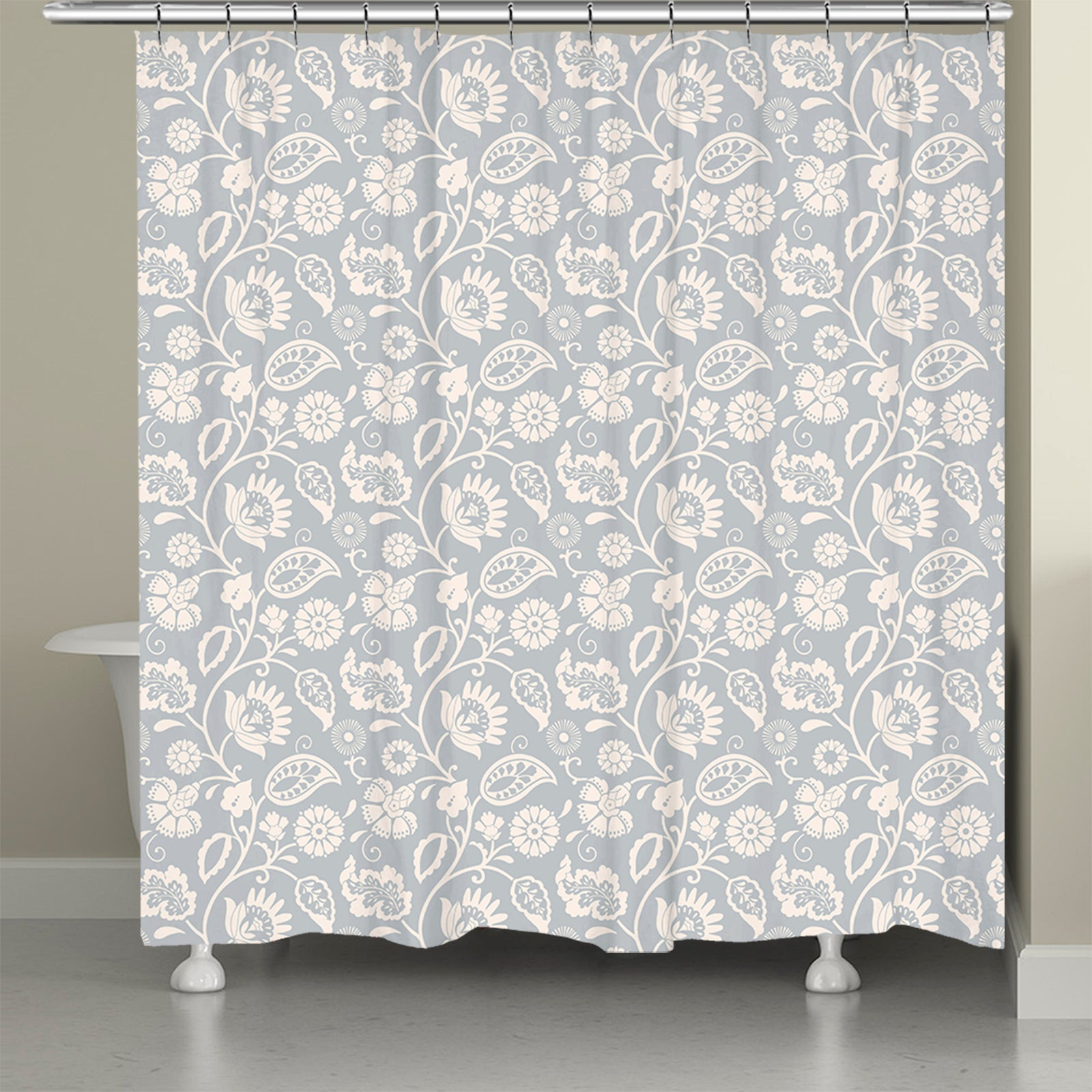 kathy ireland® HOME Bellini Floral Scroll Light Gray Shower Curtain