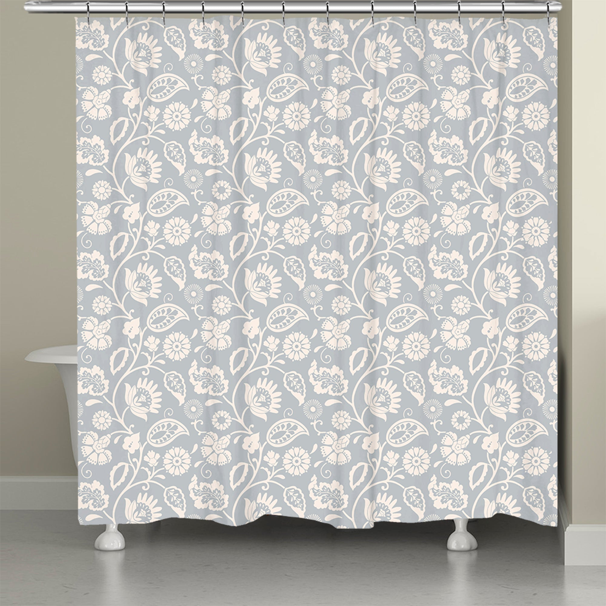 kathy ireland® HOME Bellini Floral Scroll Light Gray Shower Curtain