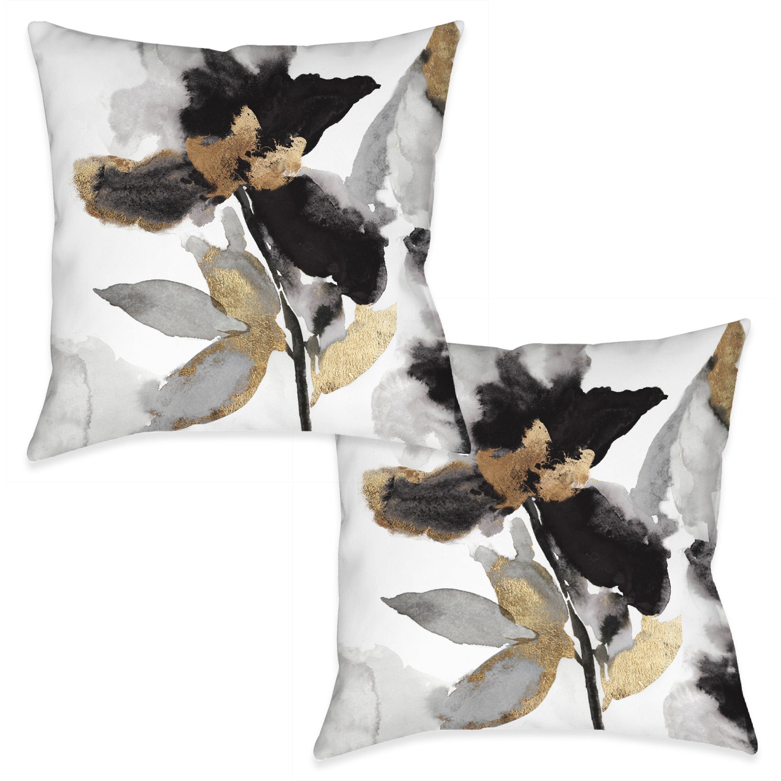 Black and Gold Petals Indoor Decorative Pillow (Set of 2)