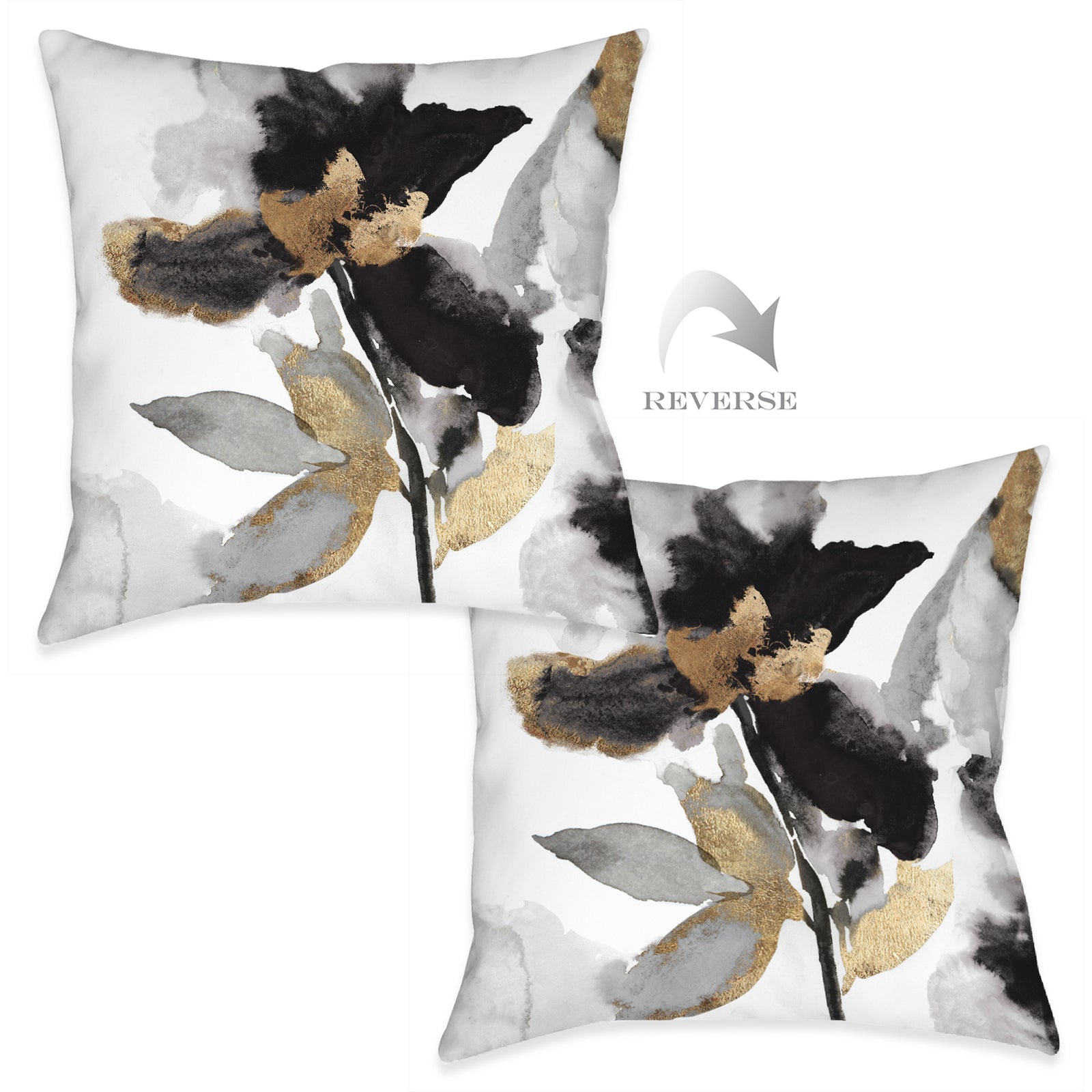 Black and Gold Petals Indoor Decorative Pillow (Set of 2)