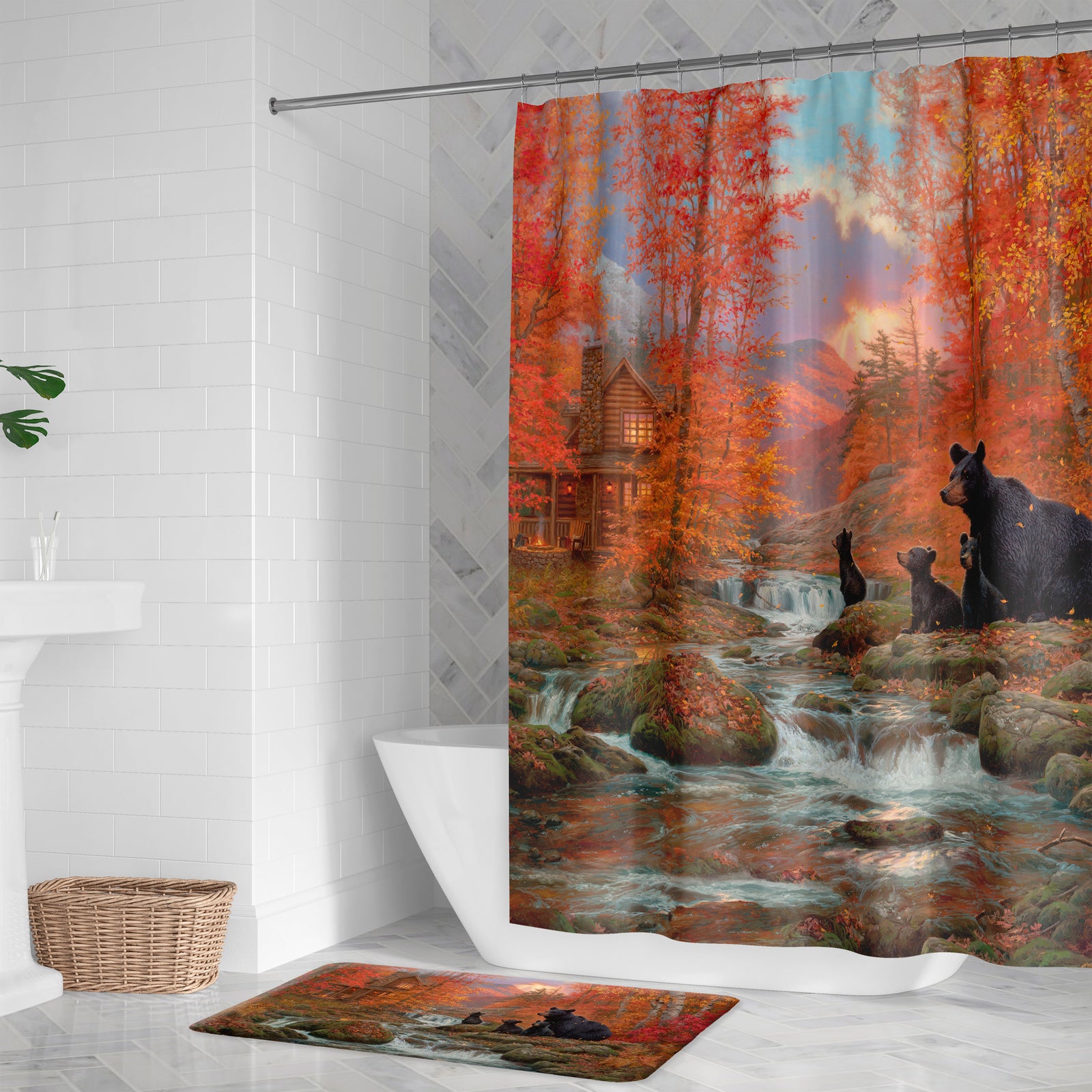 Black Bear Cabin Shower Curtain