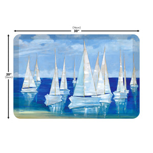 Blanco Beach Sailboats Anti-Fatigue Kitchen Mat