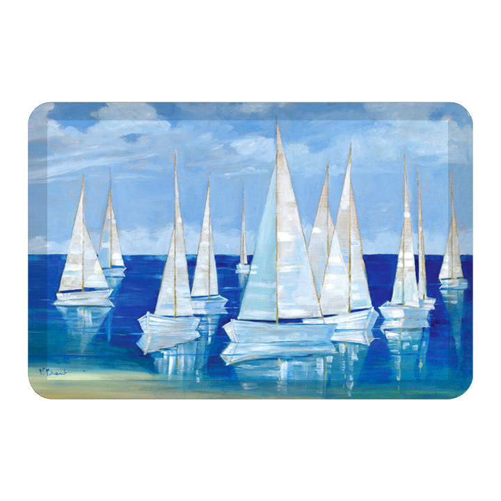 Blanco Beach Sailboats Anti-Fatigue Kitchen Mat